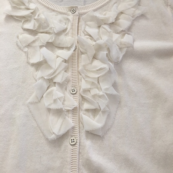 Cream Ruffled Front Cardigan-S - Picture 3 of 5
